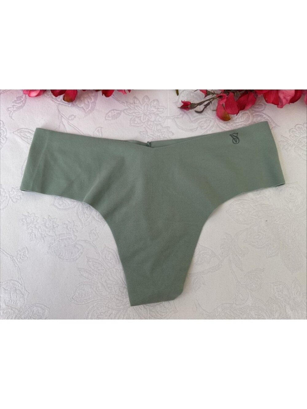 VICTORIA'S SECRET XS SEA GREEN SEAMLESS WIDE STRING THONG PANTIES SUMMER NWT